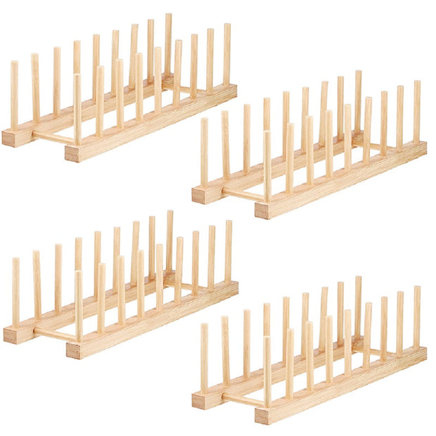 4 pack Bamboo Dish Drainer Bamboo Plate Stand Bamboo Rack Kitchen Draining Board Draining Board Storage Holder