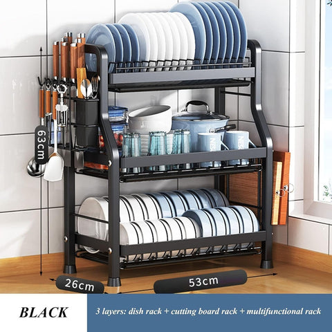 Dish Rack for Kitchen Counter,Durable Kitchen Shelves, with Drainboard,Cutlery Holder, Household Multi-Functional Bowl Racks Tableware Storage Box A,53 * 26 * 63CM